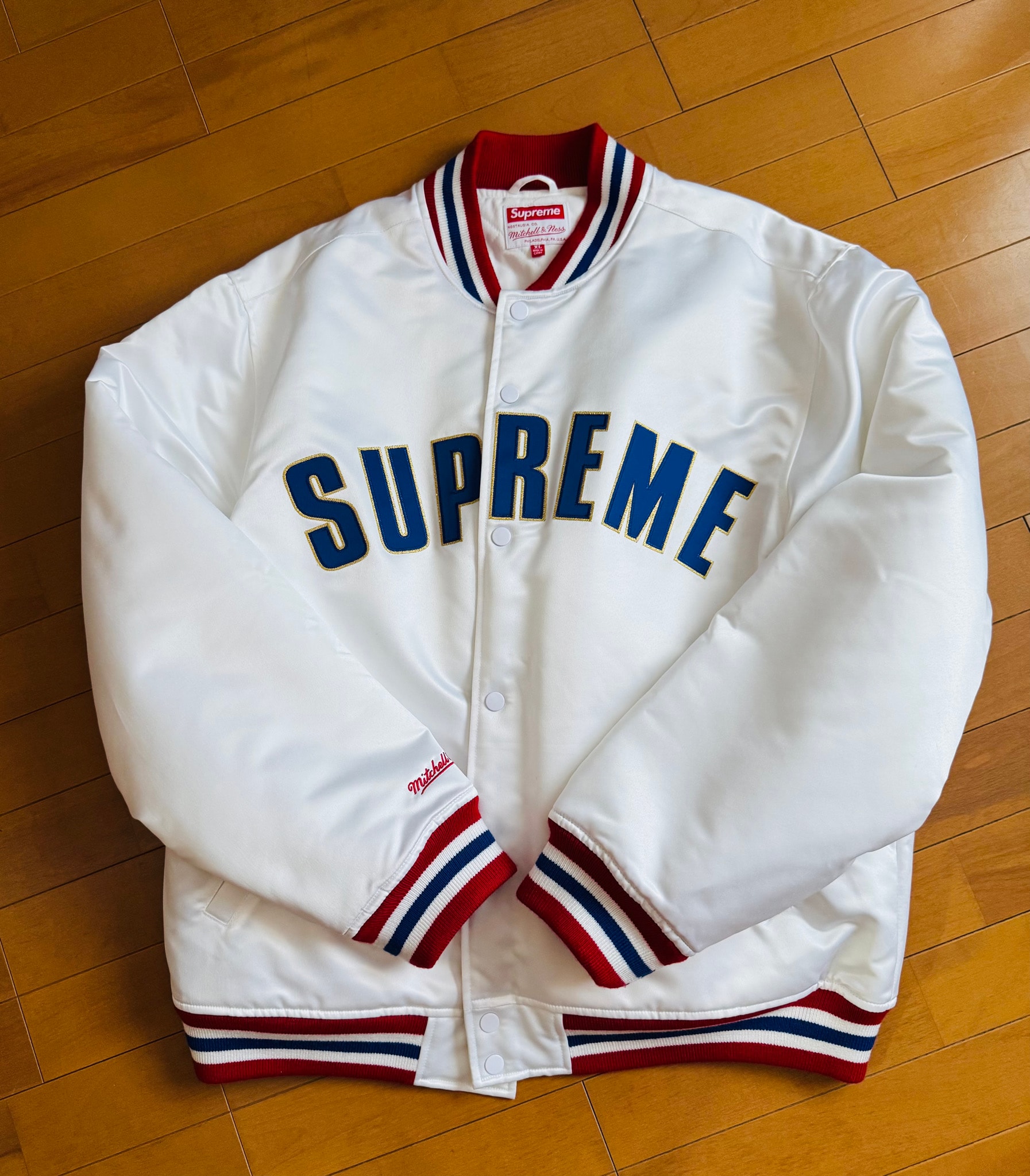 Supreme x Mitchell & Ness Satin Varsity Jacket "White"