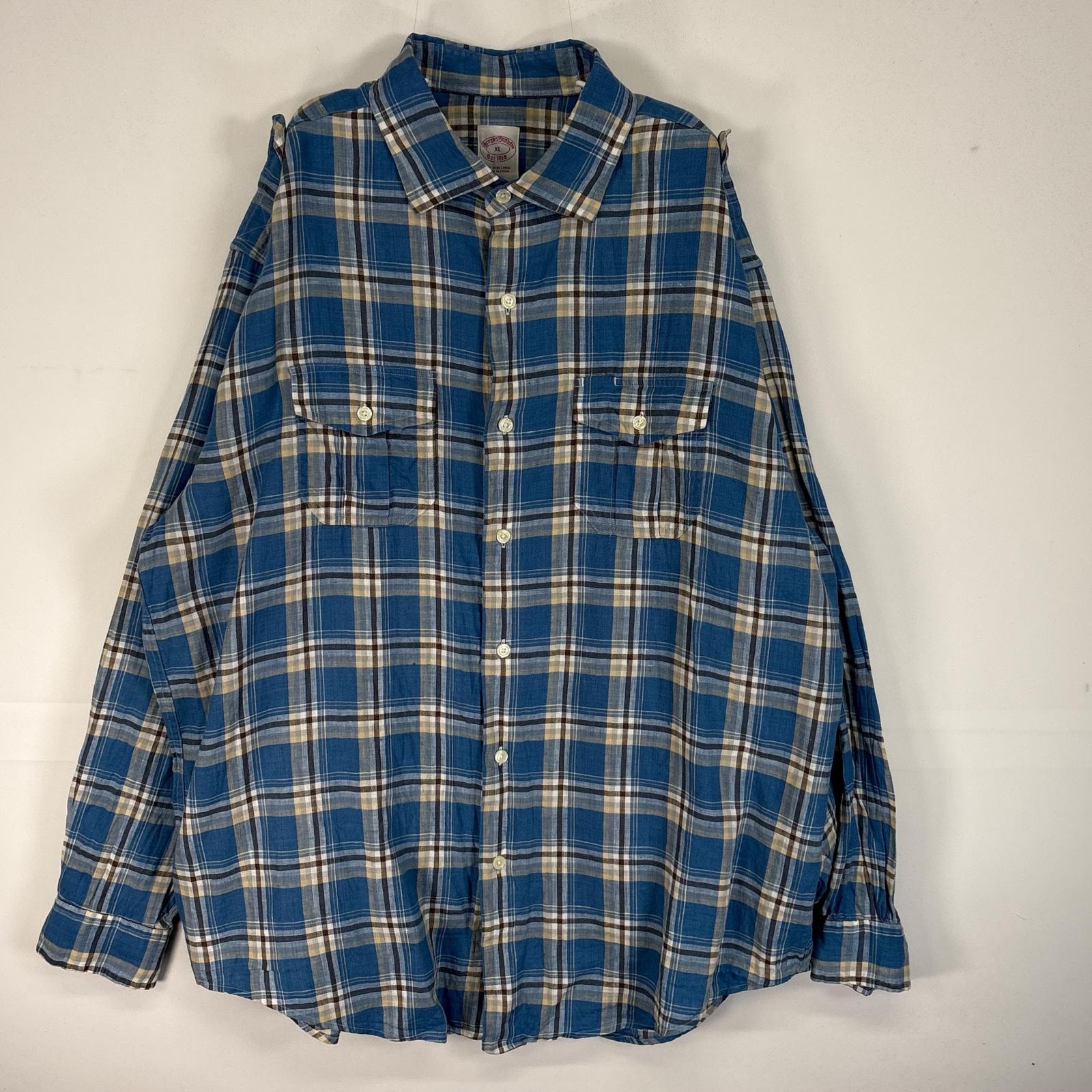 古着 ブルックスブラザーズ Brooks Brothers 長袖シャツ IRISH LINEN フラップポケ ロールアップ XL  ブルー系 マルチカラー メンズ