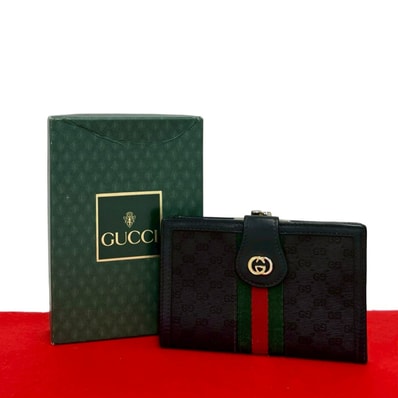 GUCCI グッチ シェリーライン マイクロGG ロゴ 金具 PVC レザー 二つ折り財布 ブラック
33588