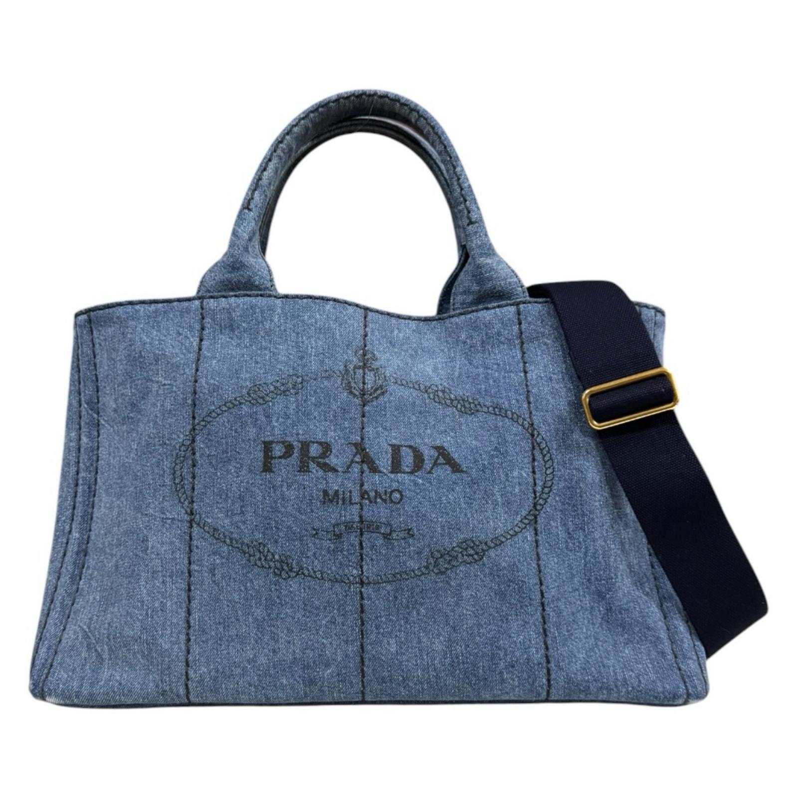 プラダ カナパトートM ショルダーバッグ デニム 1BG642 ブルー レディース PRADA  中古