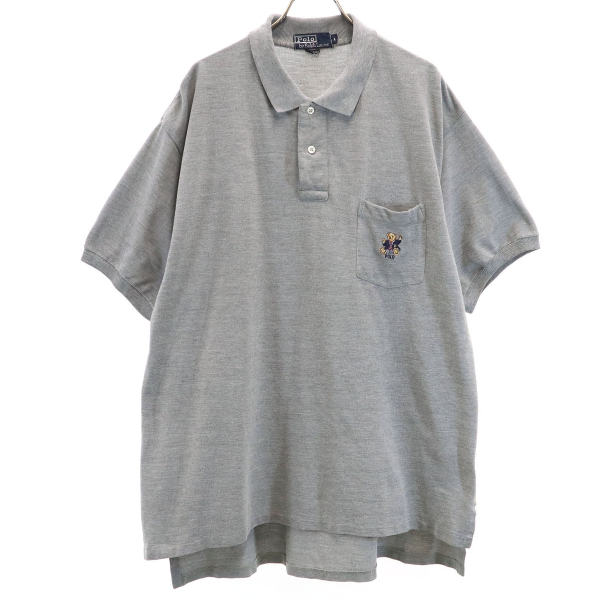 Polo by Ralph Lauren ポロバイラルフローレン USA製 ポロベア刺繍 半袖 ポロシャツ L グレー 鹿の子