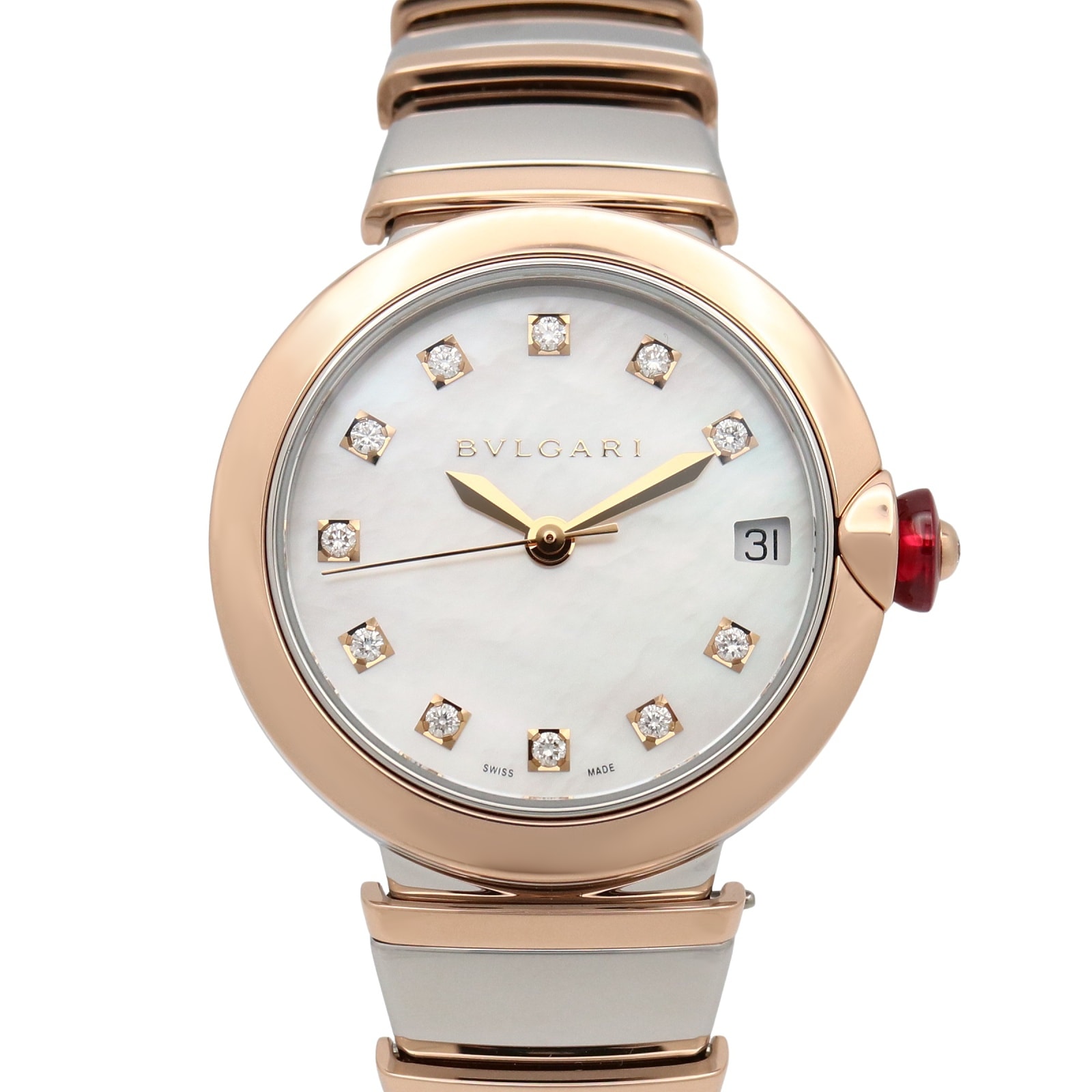 ブルガリ BVLGARI ルチェア 11Pダイヤ 腕時計 時計 K18PG(ピンクゴールド) ステンレススチール ダイヤモンド レディース ホワイト系 ホワイトシェル LUP33SG 【中古】
