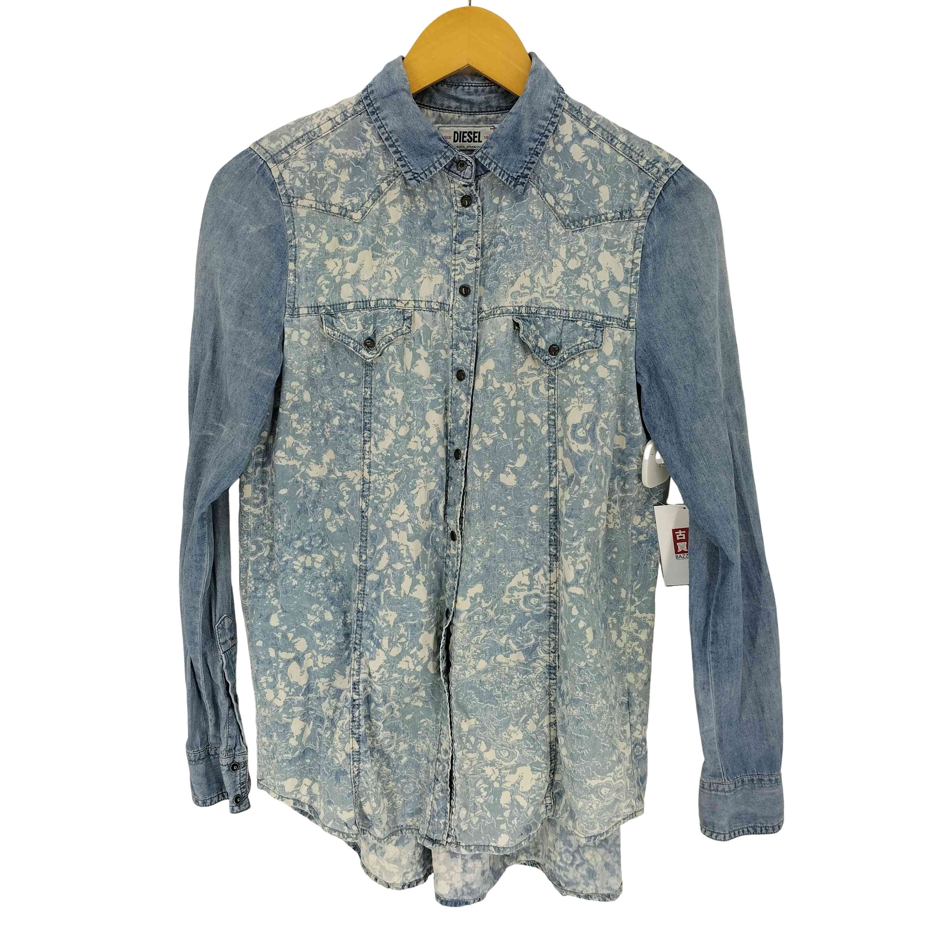 総柄 切替 デニムシャツ【1142047627051】