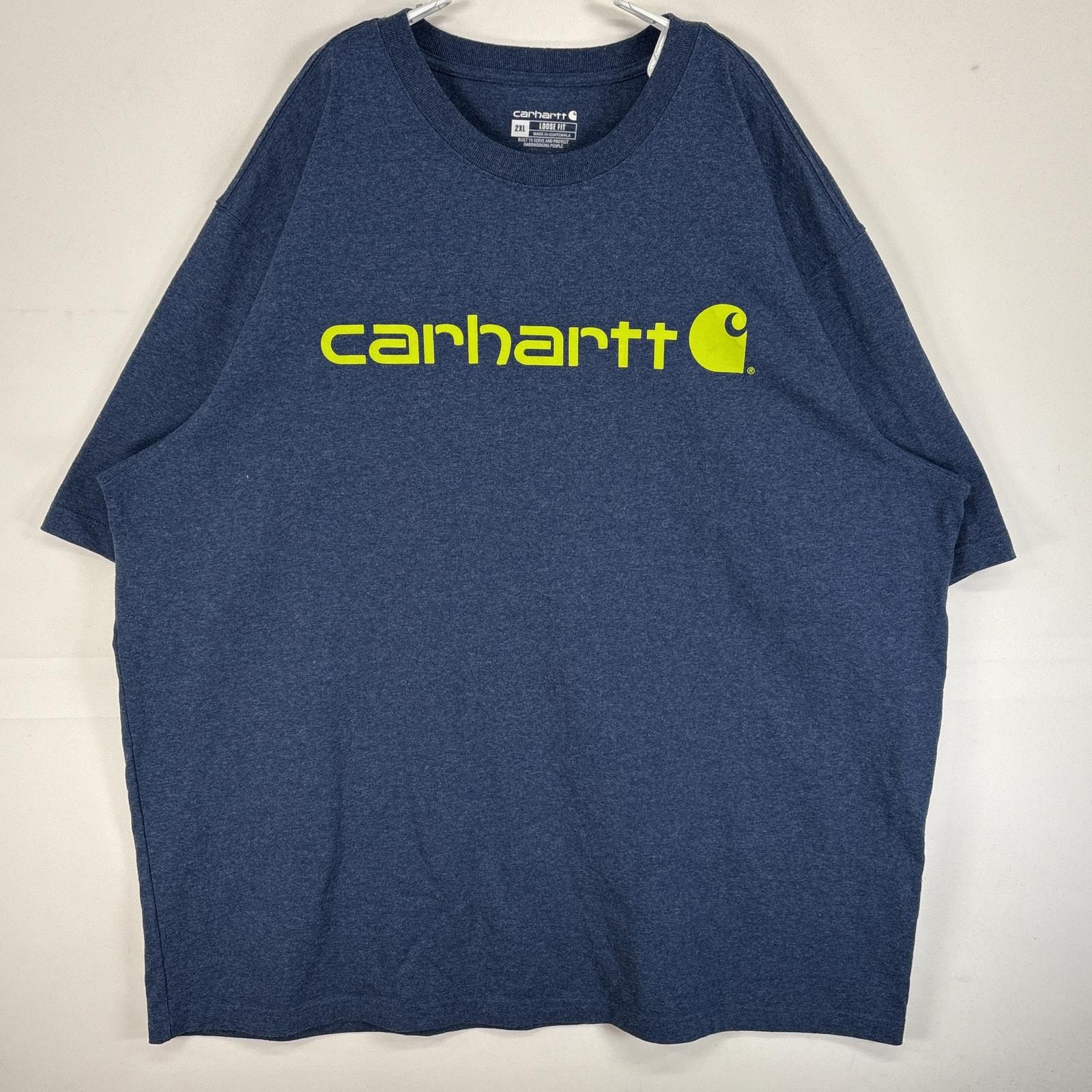 古着 カーハート Carhartt 半袖Tシャツ センター ロゴ 大きいサイズ 肉厚 2XL  ネイビー プリント メンズ
