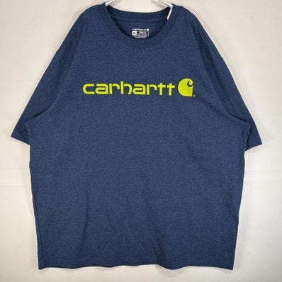 古着 カーハート Carhartt 半袖Tシャツ センター ロゴ 大きいサイズ 肉厚 2XL ネイビー プリント メンズ