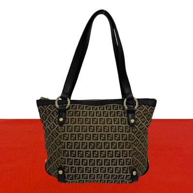 FENDI フェンディ ズッキーノ FF 柄 キャンバス レザー トートバッグ ベージュ
78716