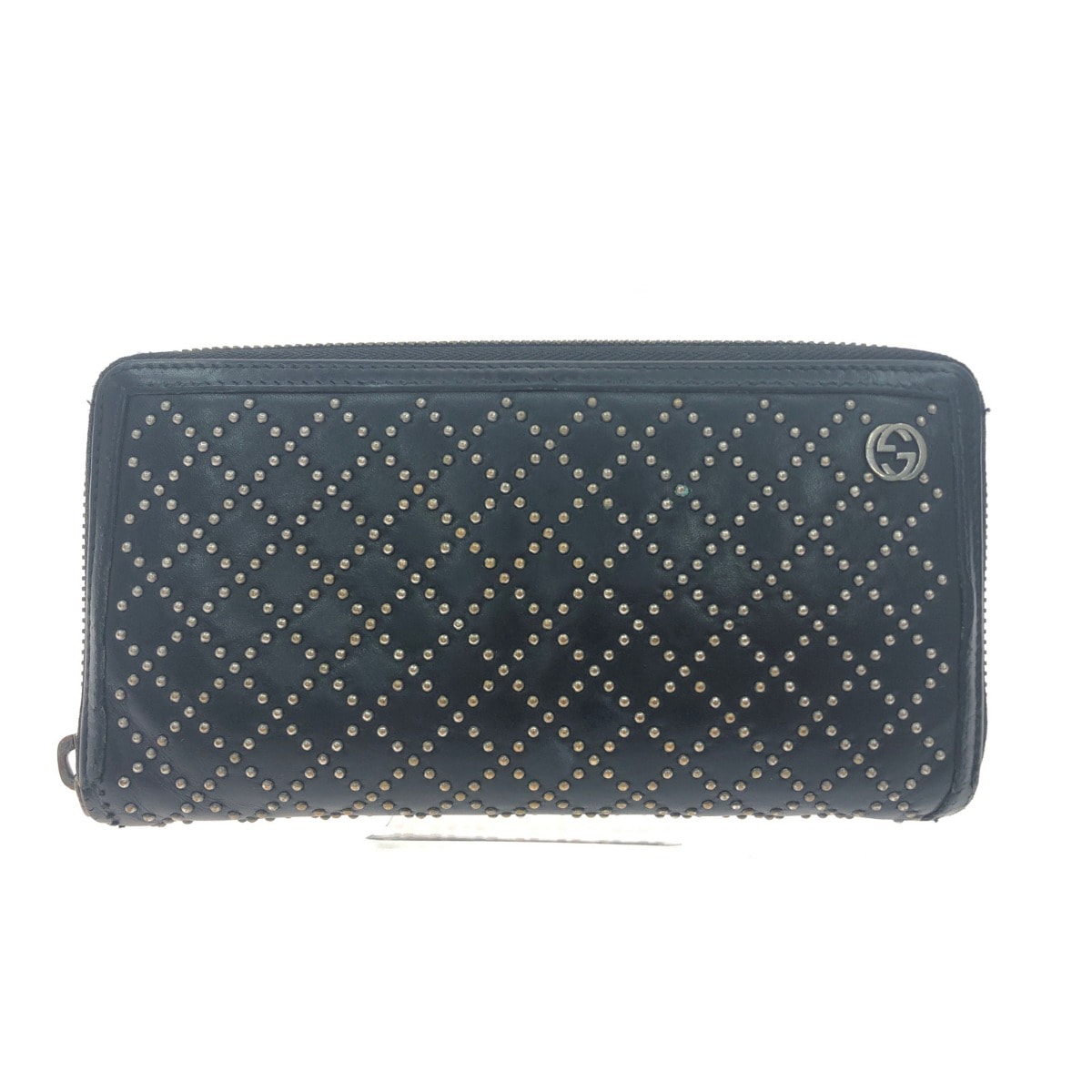GUCCI グッチ ディアマンテ スタッズ ラウンドファスナー 長財布 GG ファスナーヘッド2個欠品 308021 2091 ブラック