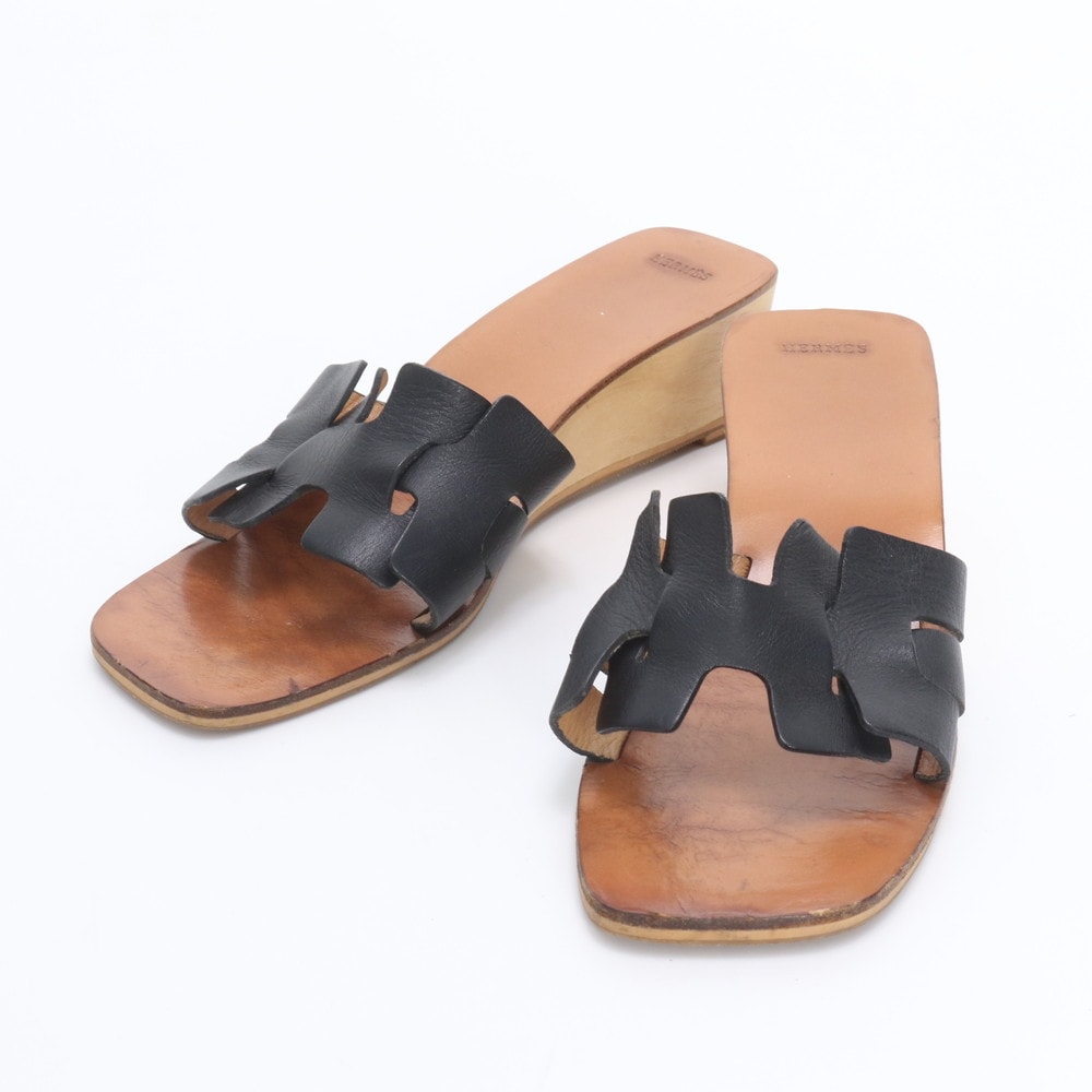 ■美品 エルメス ウェッジソール 全長24.5cmサンダル レザー