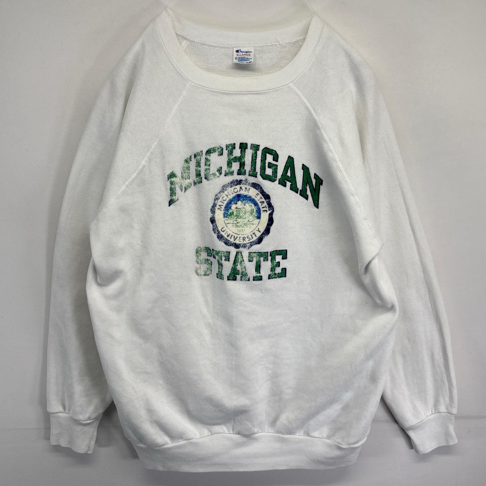 古着 80's/80年代 ヴィンテージ チャンピオン Champion USA製 スウェット トレーナー ラグラン カレッジ XL ホワイト メンズ