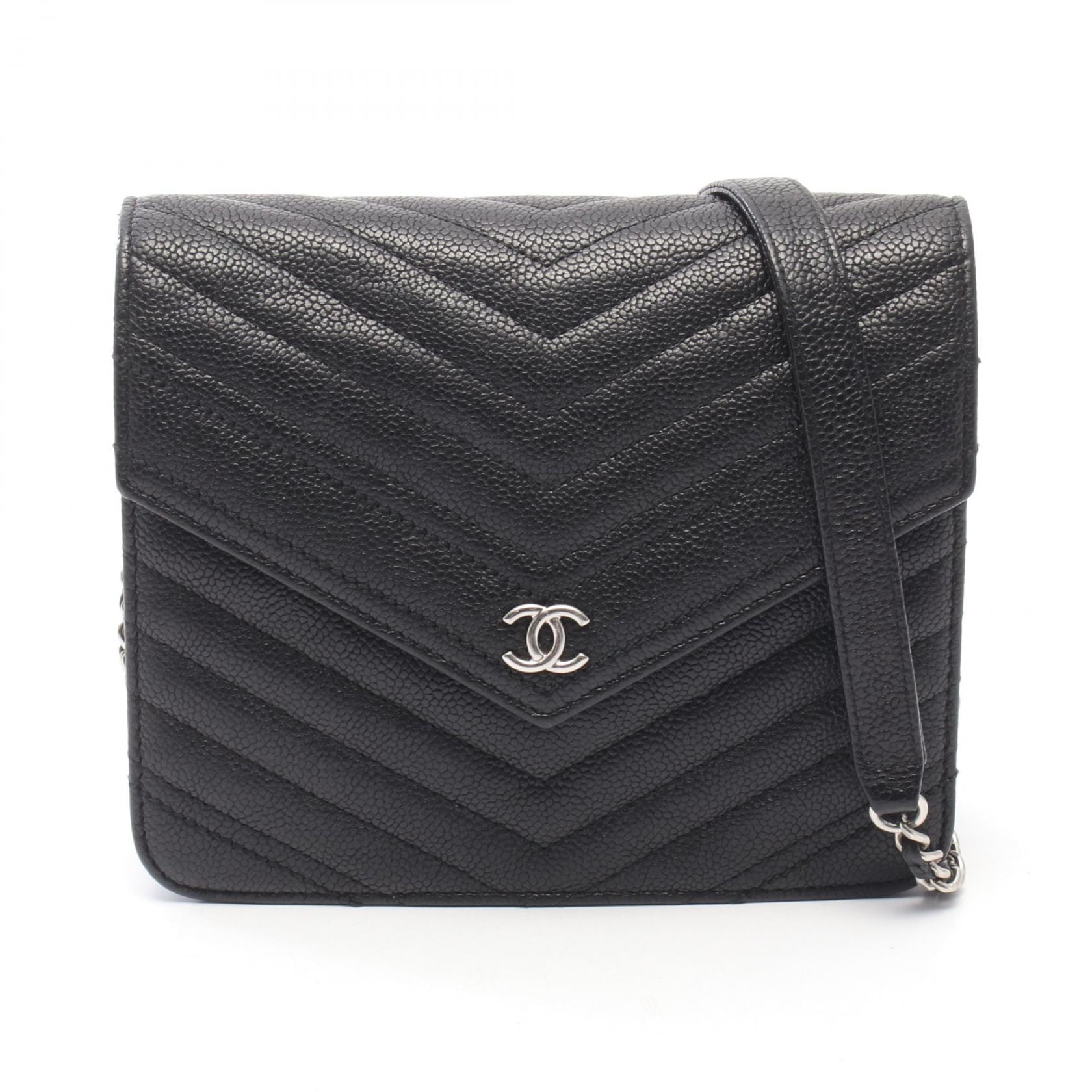 シャネル CHANEL シェブロン Vステッチ ショルダーバッグ バッグ キャビアスキン(グレインドカーフ) レディース ブラック系 A84350 【中古】