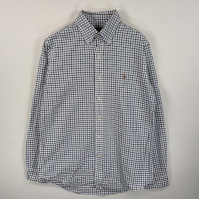 古着 ラルフローレン RALPH LAUREN 長袖シャツ ボタンダウンシャツ ワンポイント ロゴ 刺繍 M ホワイト系 チェック メンズ