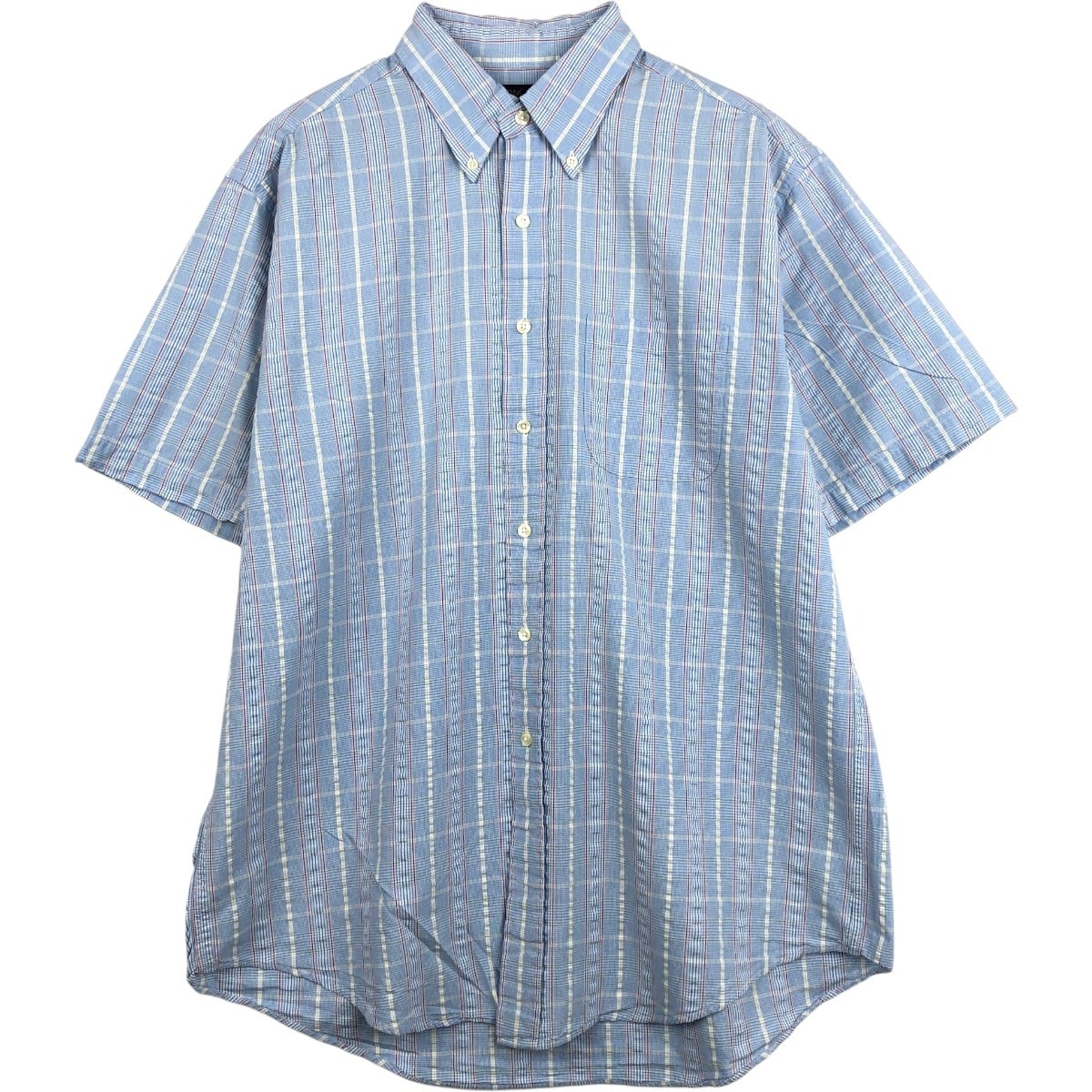 古着 ブルックスブラザーズ Brooks Brothers 346 シアサッカー 半袖 ボタンダウン チェックシャツ メンズL相当/eaa674119