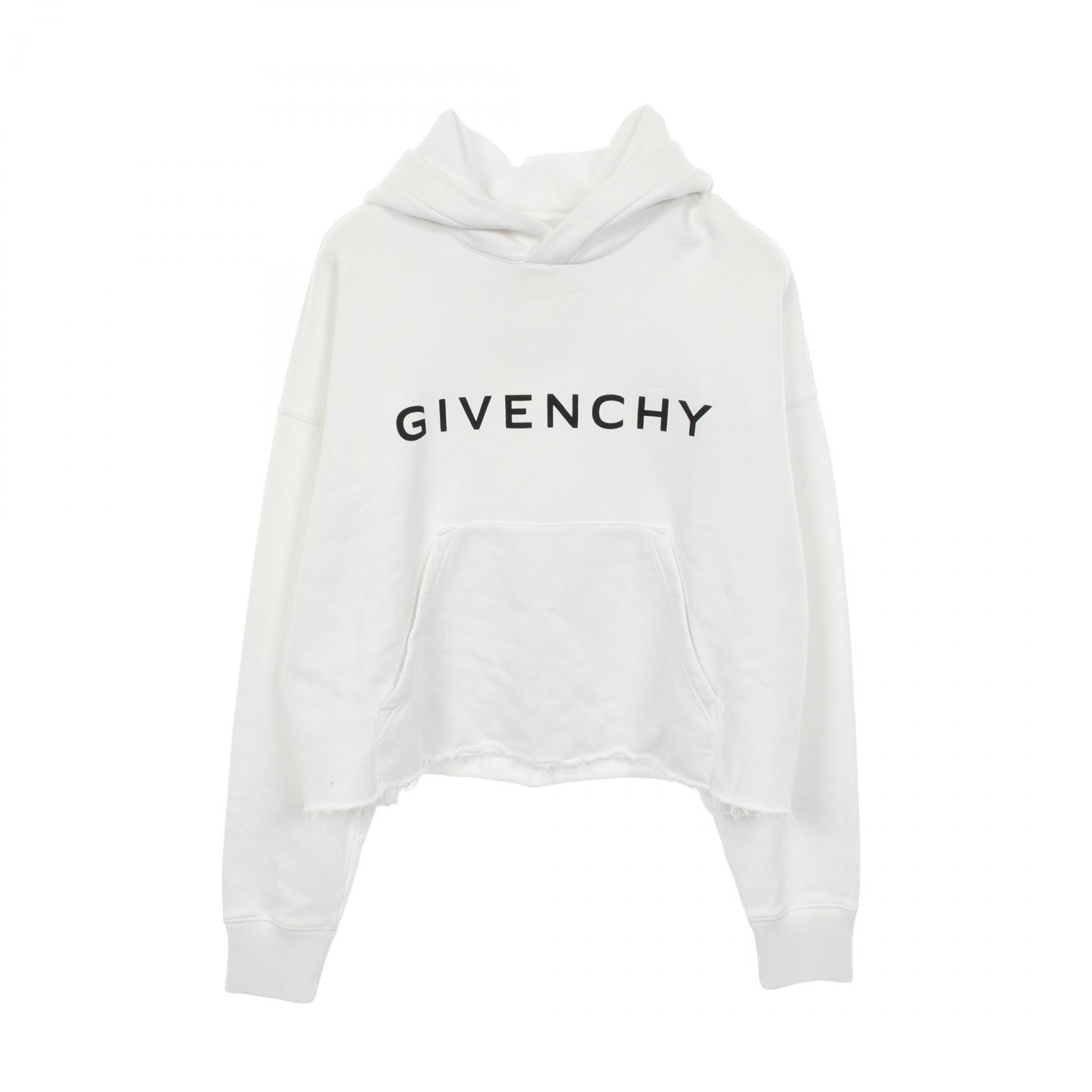 ジバンシィ GIVENCHY ロゴプリント カットオフ クロップド パーカー 衣料品 トップス コットン レディース ホワイト系 【中古】