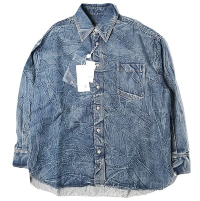 新品 MM6 エムエムシックス 24AW イタリア製 ピッツバーグクリース デニムシャツ SH0DT0015 S30460 44 BLUE Maison Margiela メゾンマルジェラ 定価121,000円 ユニセックス トップス g27129