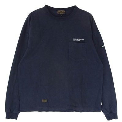 NEIGHBORHOOD ネイバーフッド カットソー 2221508N-CSM01S × PENDLETON LS Crewneck Pocket T-Shirt クルーネック ロンT ロゴ カットソー ネイビー系 M【中古】