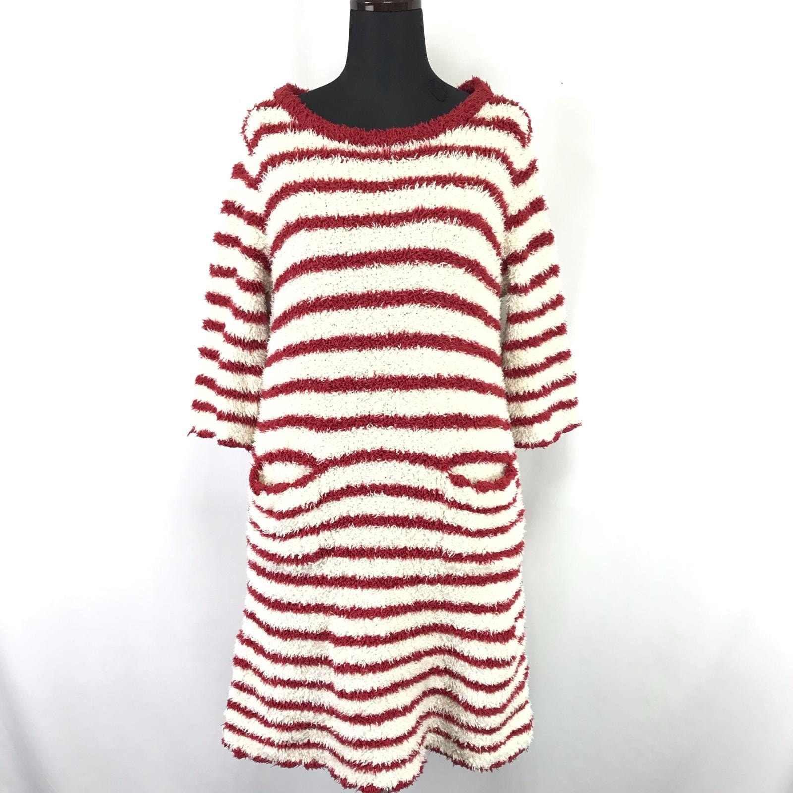 gelato pique/ジェラートピケ★クリスマス限定/もこもこワンピース【F/レディース/ひざ丈/白×赤/white×red/ボーダー】フリース/ルームウェア/dress◆BJ138-e
