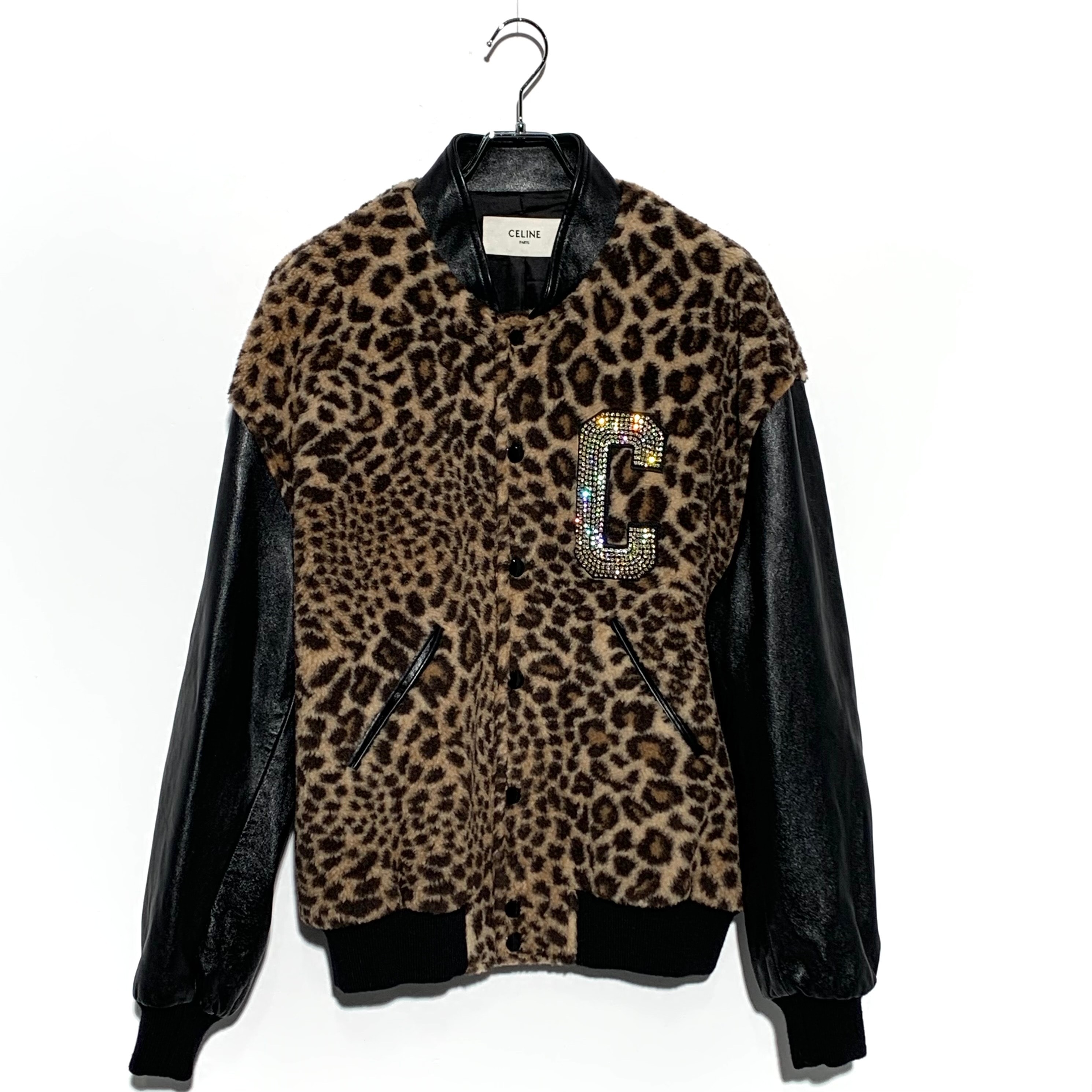 CELINE Embroidered Patch Leopard Print Fleece Teddy Jacket "Brown"