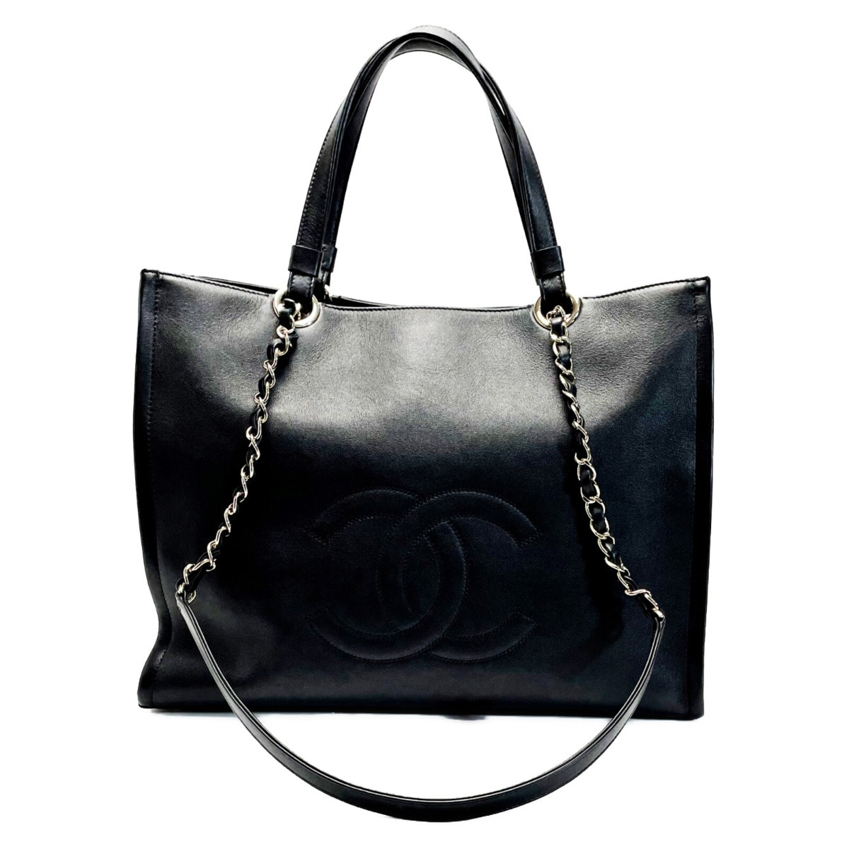CHANEL シャネル ココマーク ブラック チェーントートバッグ カーフスキン レディース ゴールド金具
