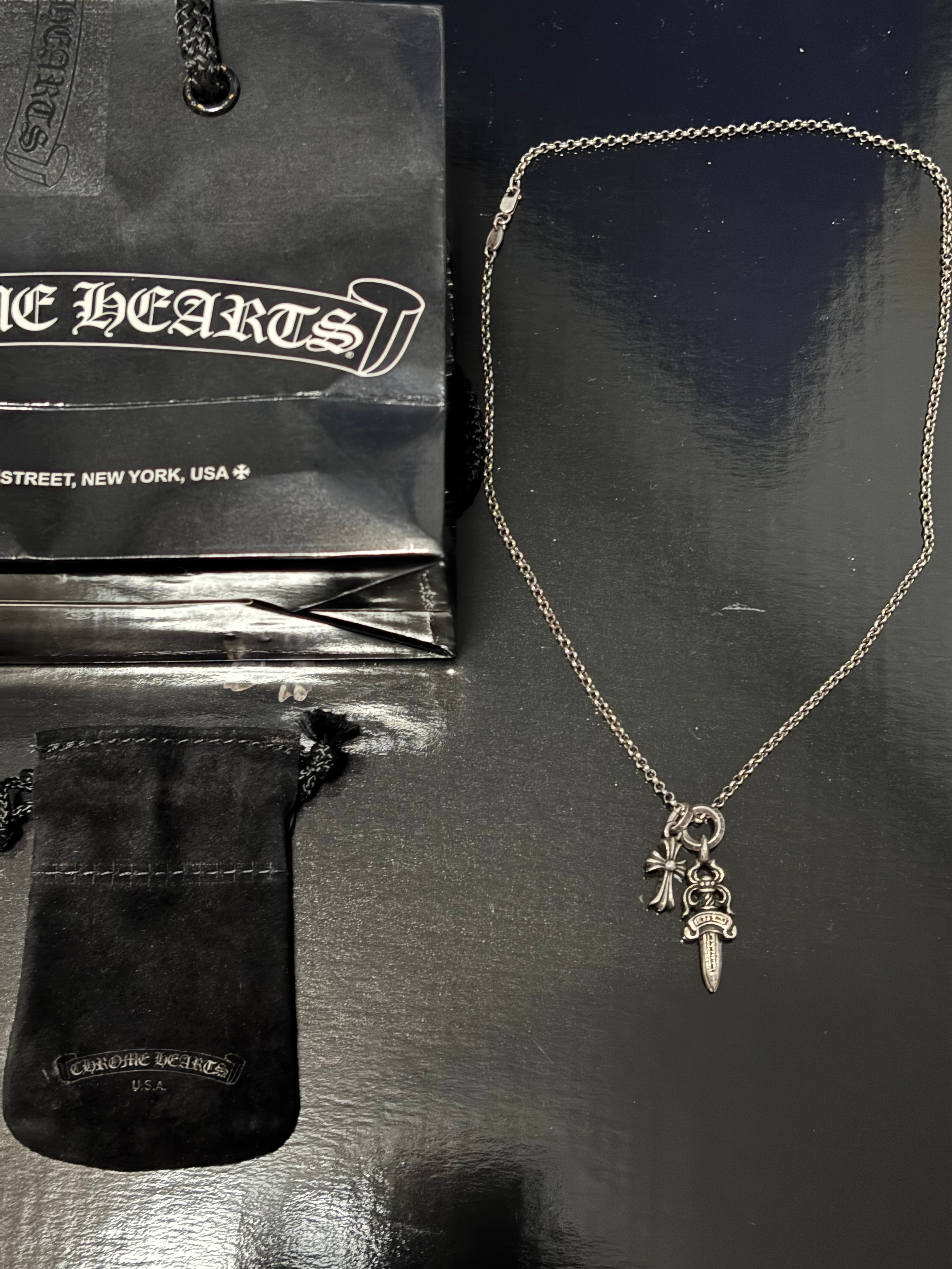 Chrome Hearts # 5 Dagger Charm "Silver" Roll Chain Necklace Baby Fat Charm