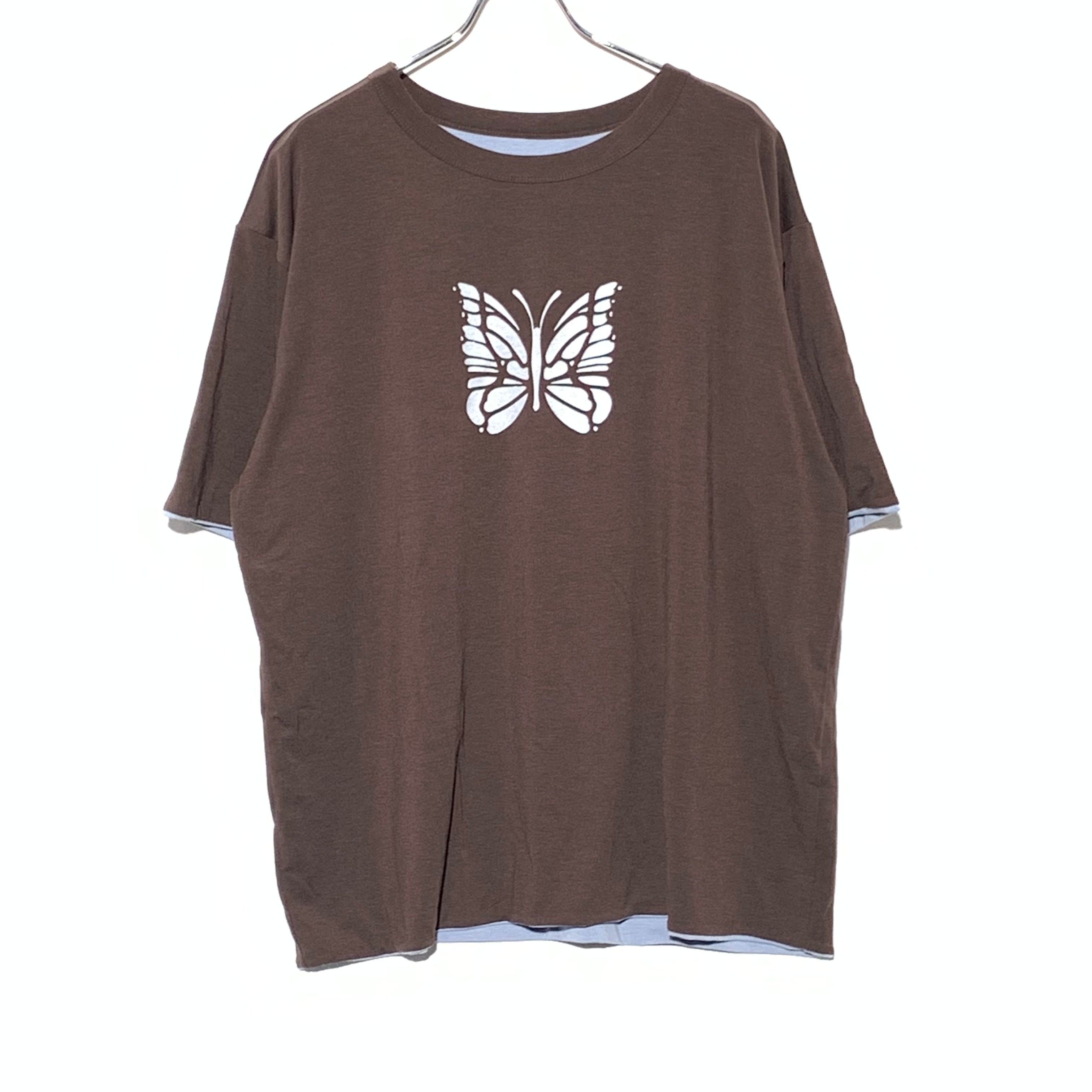 Needles S/S REVERSIBLE TEE - PE/R/PU JERSEY "Brown/Light Blue"