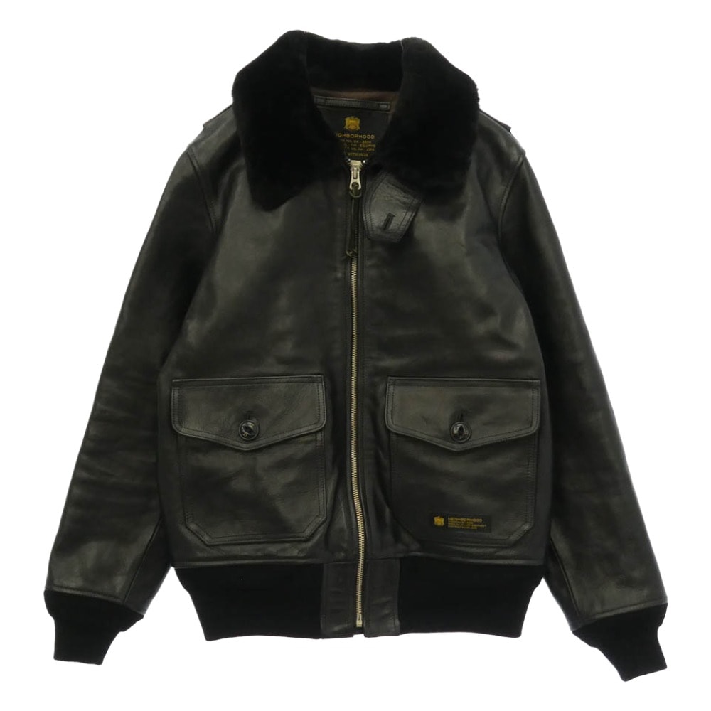 NEIGHBORHOOD ネイバーフッド 142CCNH-JKM03 G-1 HL-JKT 襟ボア 馬革 ハトメ穴 ホース フライト レザー ジャケット ブラック系 S【中古】