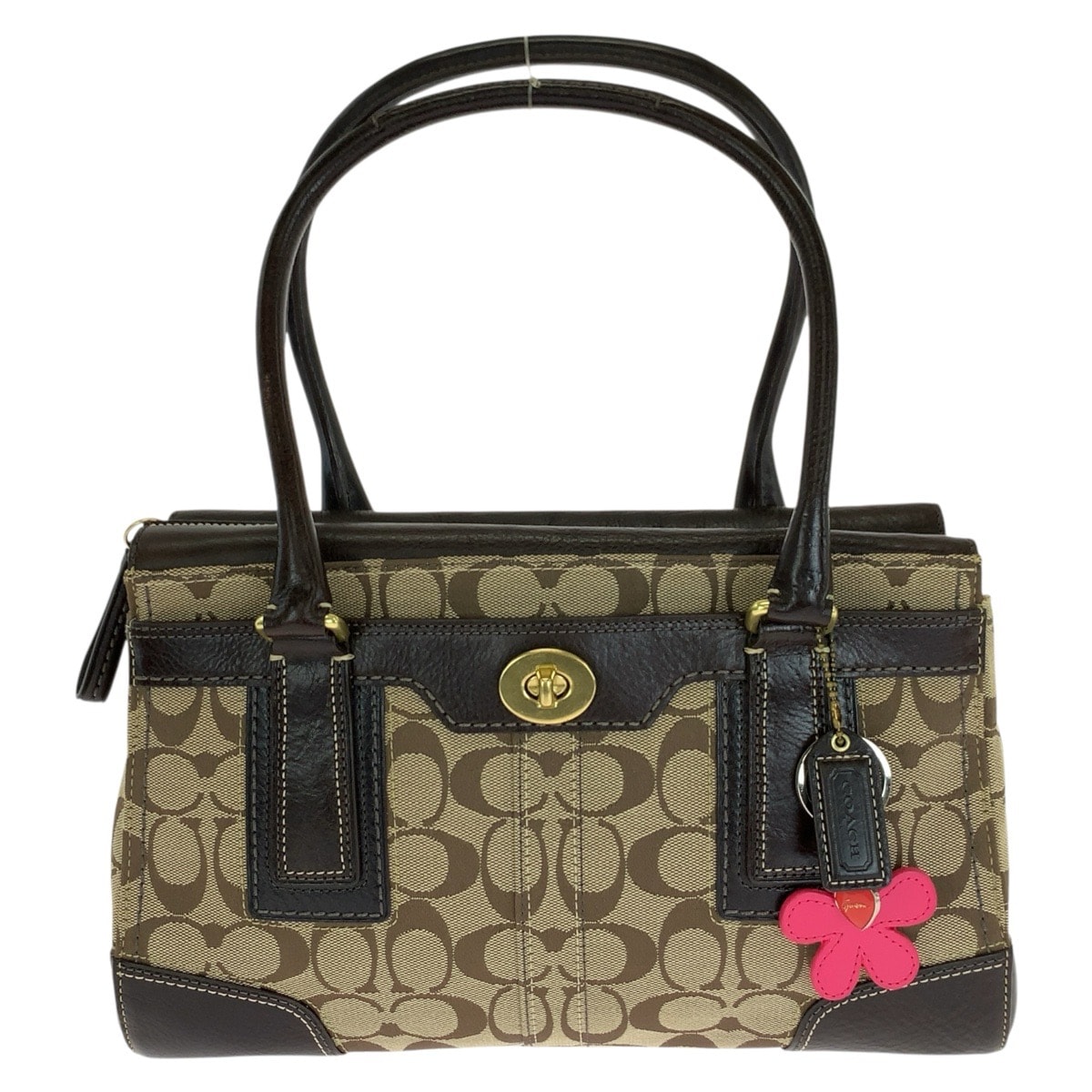 美品 COACH コーチ シグネチャー ダークブラウン ベージュ キャンバス レザー/ トートバッグ ハンドバッグ 1-0291794 【中古】