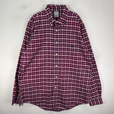 古着 ブルックスブラザーズ Brooks Brothers 長袖シャツ ボタンダウン ワンポイント L レッド系 チェック メンズ