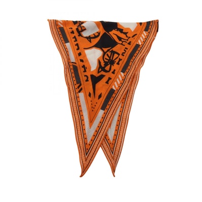 エルメス HERMES ロザンジュ PUZZLE スカーフ 衣料品 シルク カシミヤ シルク オレンジ レディース オレンジ系 / ブラック系 / ホワイト系 【中古】