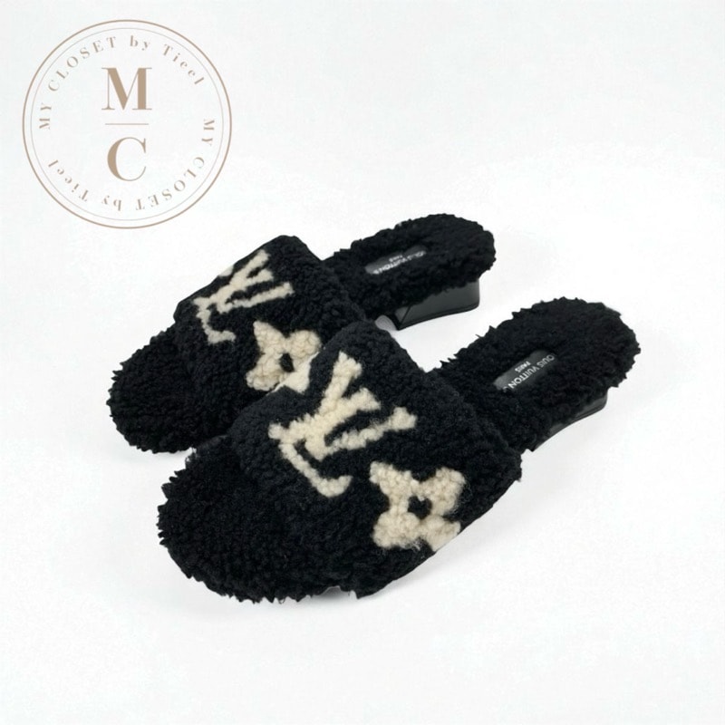 ルイヴィトン LOUIS VUITTON パセオライン モノグラム サンダル 靴 シューズ シアリング ブラック ホワイト ミュール ボア