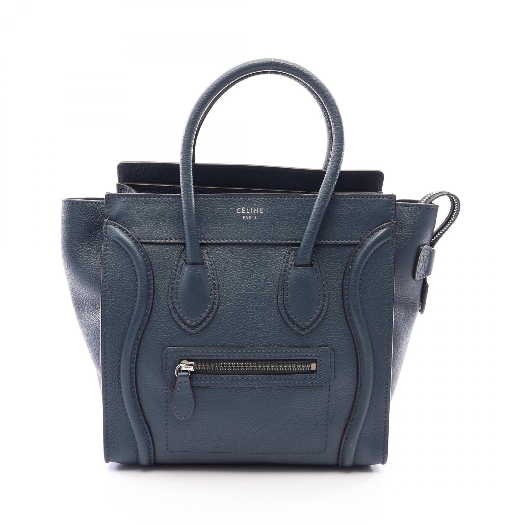 セリーヌ CELINE ラゲージ マイクロショッパー トートバッグ バッグ レザー レディース ネイビー系 【中古】