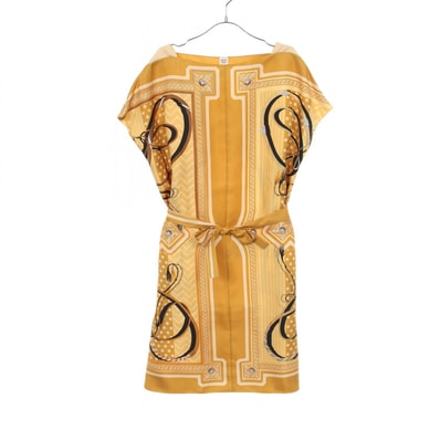 エルメス HERMES ツイルレーヌ チュニック ワンピース 衣料品 トップス シルク シルク レディース ブラウン系 / イエロー系 / ブラック系 3H0612D9 【中古】