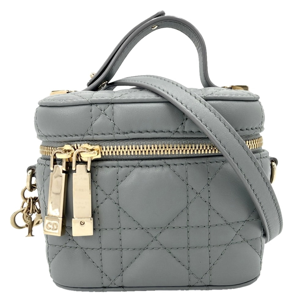Christian Dior クリスチャンディオール 2WAY カナージュ レディディオール マイクロ バニティバッグ ショルダーバッグ レザー ブルー系 ゴールド金具 レディース 美品【中古品】