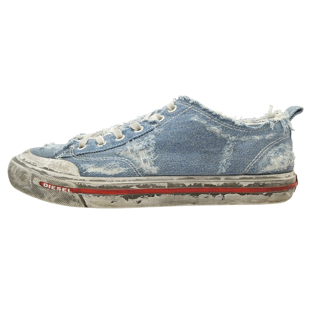 DIESEL ディーゼル Y02882 S ATHOS LOW USED加工 エス アトス デニム ローカット スニーカー インディゴブルー系 26.5cm【中古】