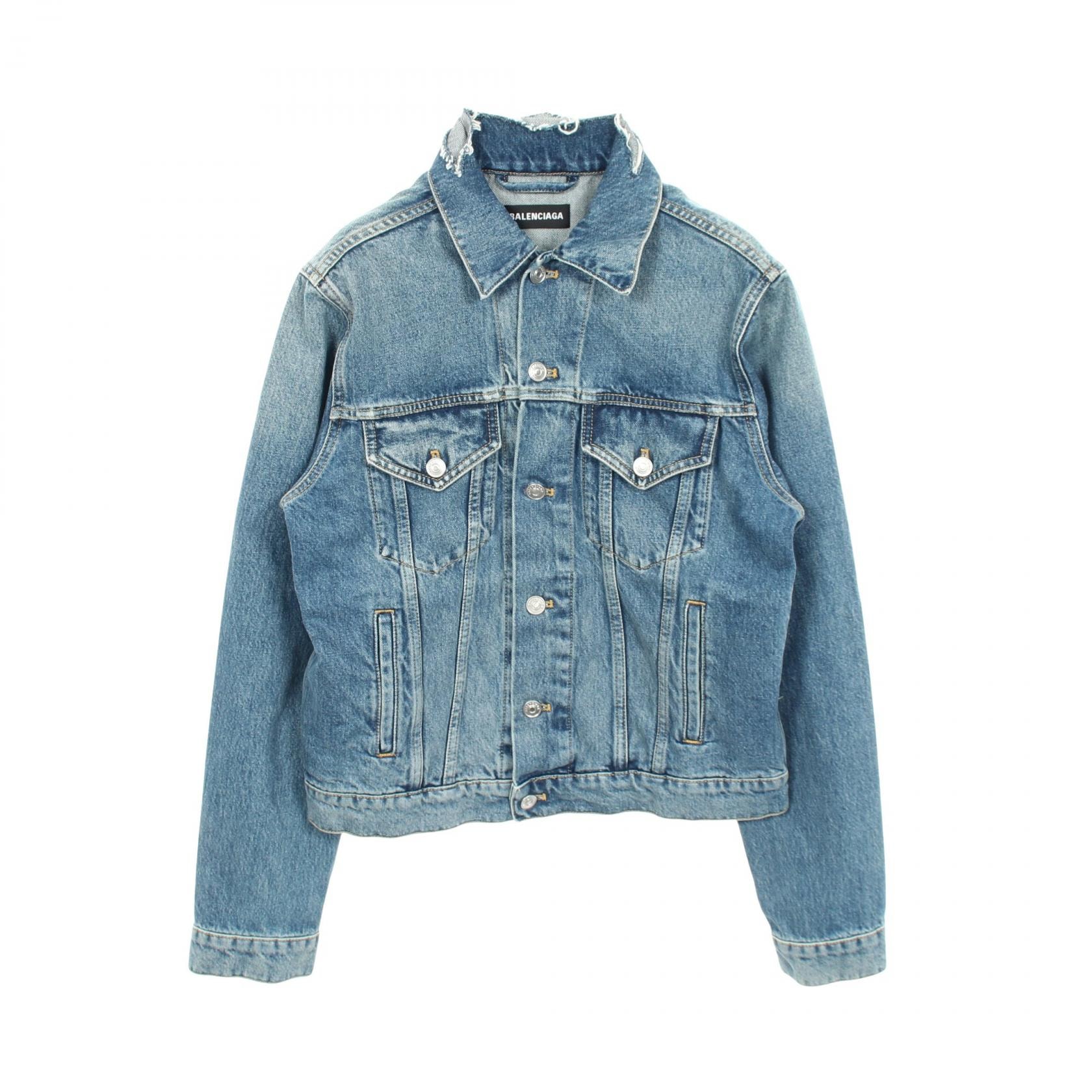 バレンシアガ BALENCIAGA キャンペーンロゴ ダメージ加工 デニムジャケット 衣料品 アウター コットン メンズ ブルー系 556853 【中古】