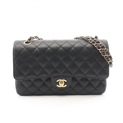 シャネル CHANEL マトラッセ Wフラップ ショルダーバッグ バッグ キャビアスキン(グレインドカーフ) レディース ブラック系 A01112 【中古】