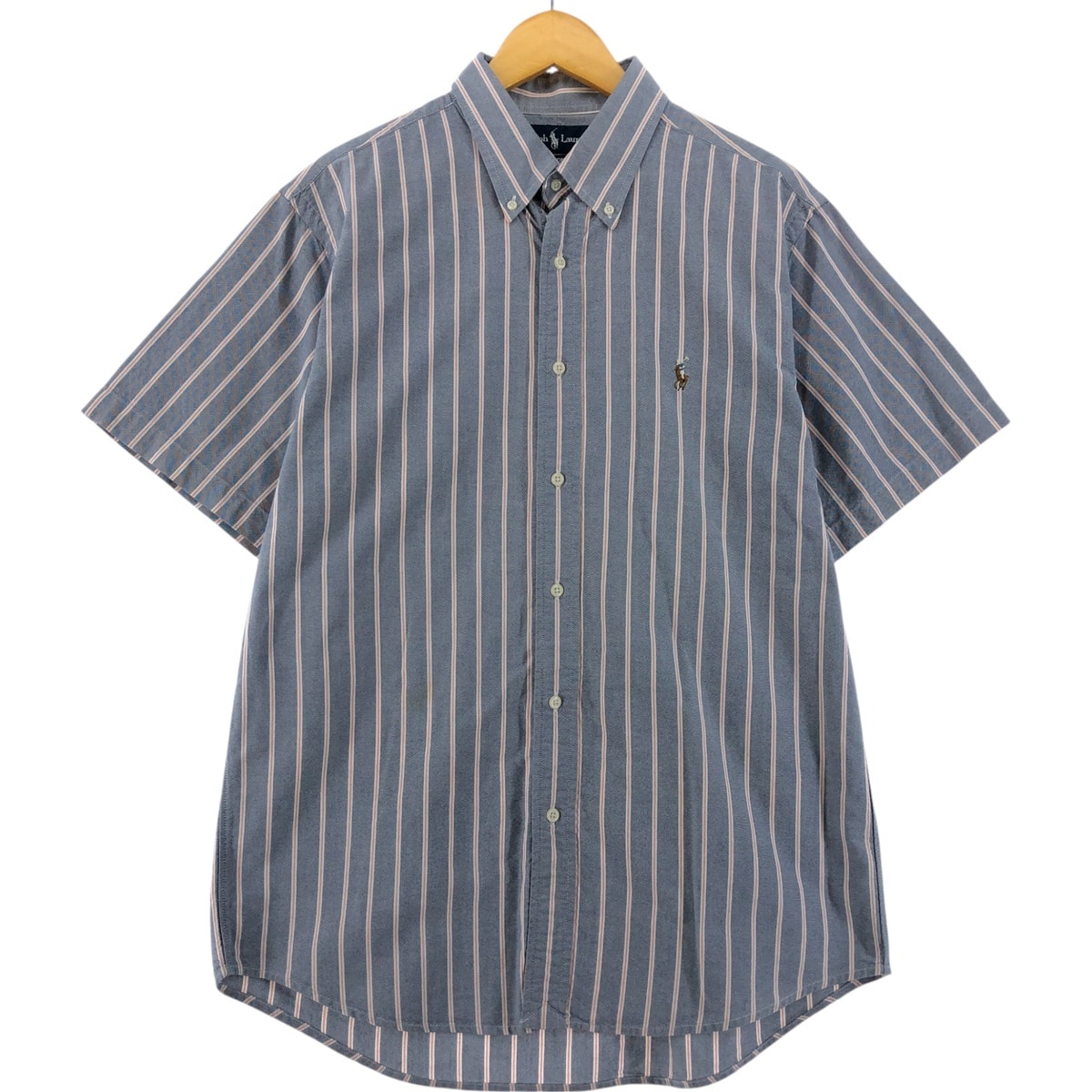 古着 ラルフローレン Ralph Lauren CUSTOM FIT 半袖 ボタンダウン ストライプシャツ メンズXL相当/eaa533689