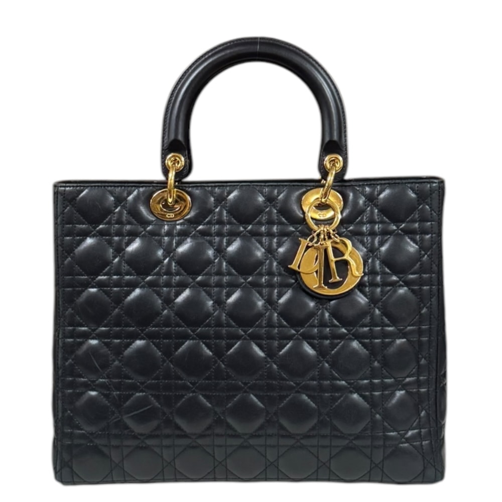 ディオール レディディオール ラージ カナージュ ハンドバッグ レザー ブラック レディース Dior  中古