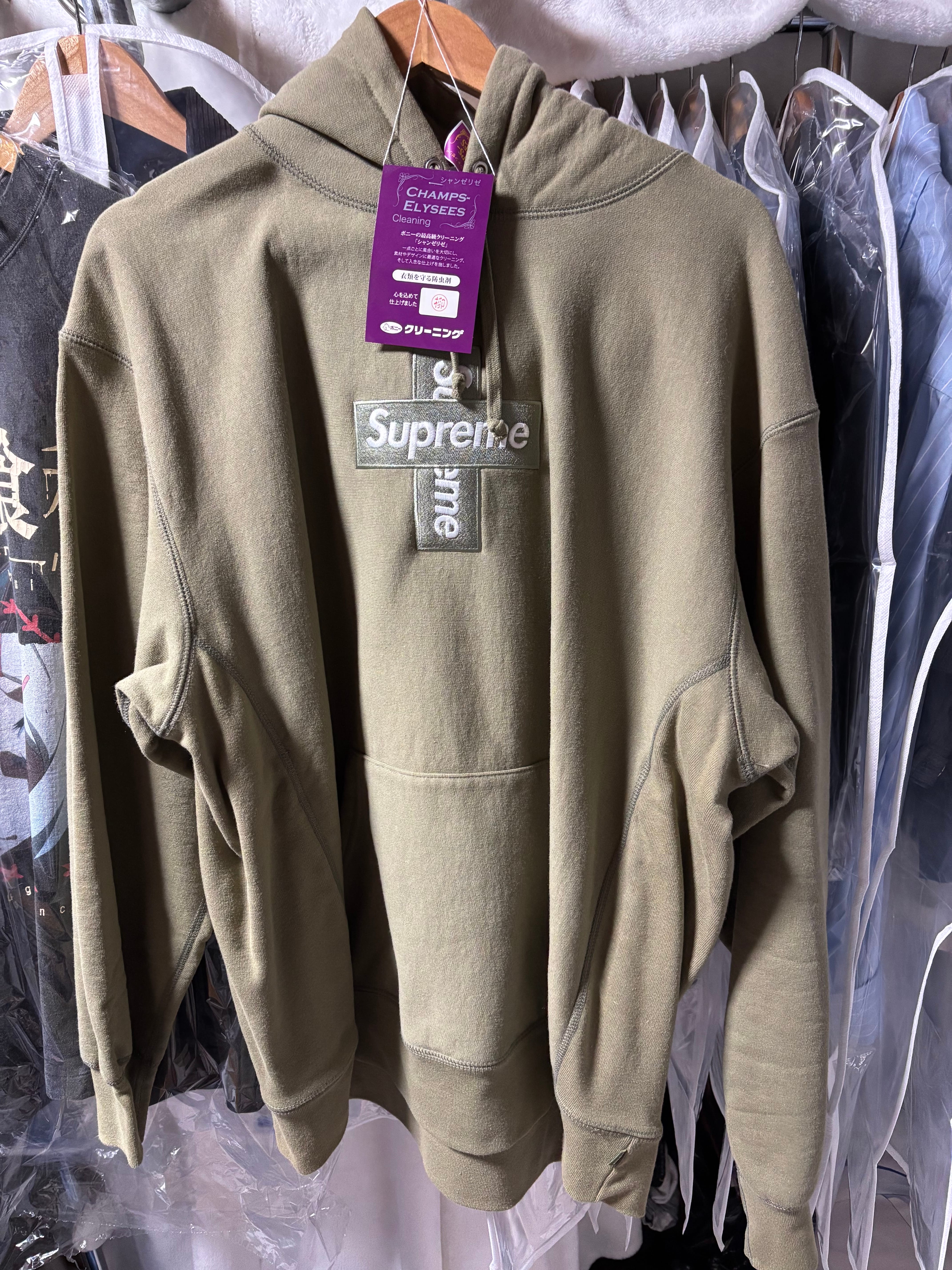Supreme Cross Box Logo Hooded Sweatshirt "Light Olive"