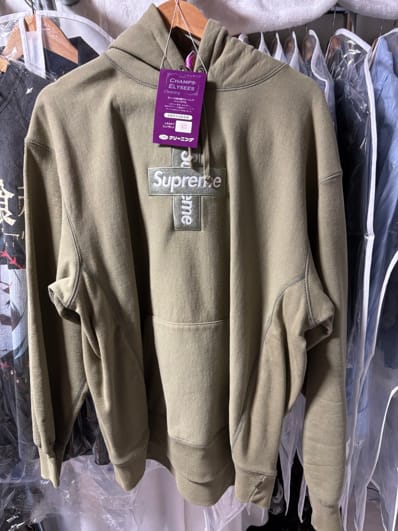 Supreme Cross Box Logo Hooded Sweatshirt "Light Olive"