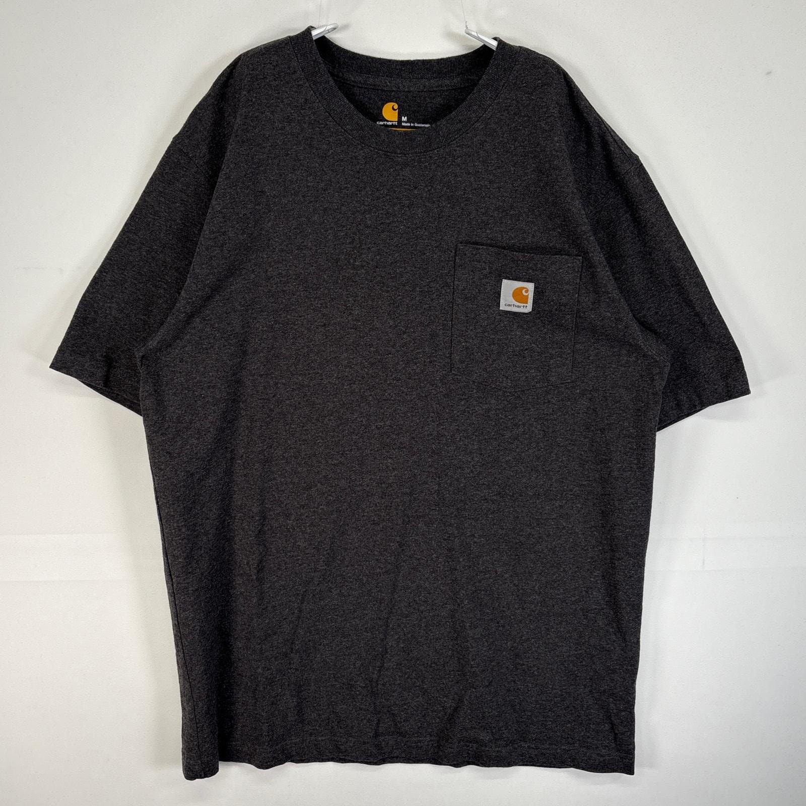 古着 カーハート Carhartt 半袖Tシャツ ワンポイント ロゴ 胸ポケ 肉厚 M  ダークグレー系 無地 メンズ