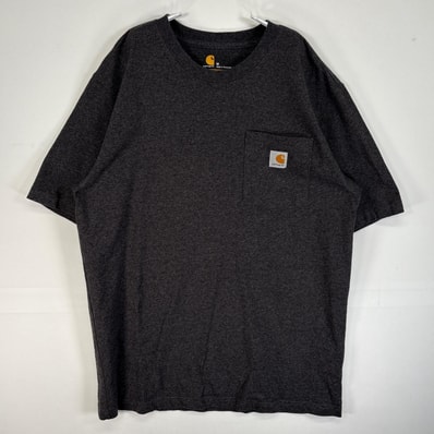 古着 カーハート Carhartt 半袖Tシャツ ワンポイント ロゴ 胸ポケ 肉厚 M ダークグレー系 無地 メンズ