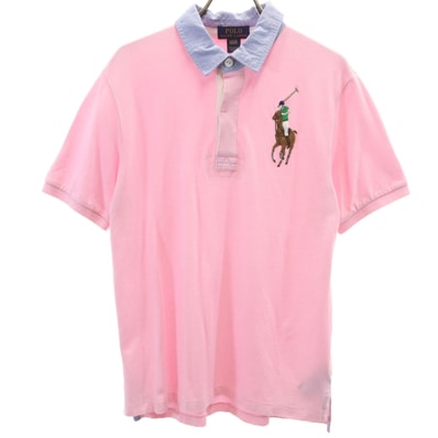POLO RALPH LAUREN ポロラルフローレン ビッグポニー刺繍 半袖 ポロシャツ L 14-16 ピンク 鹿の子