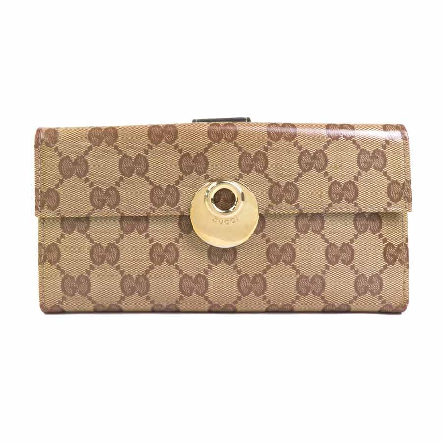 グッチ GUCCI 二つ折り長財布 GGクリスタル PVC/レザー ブラウン ユニセックス 231835【中古】 h32508a