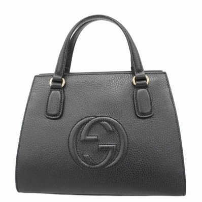 【6dc2440-k】グッチ ハンドバッグ ソーホー 607722 レザー ブラック シャンパンゴールド金具【中古】レディース