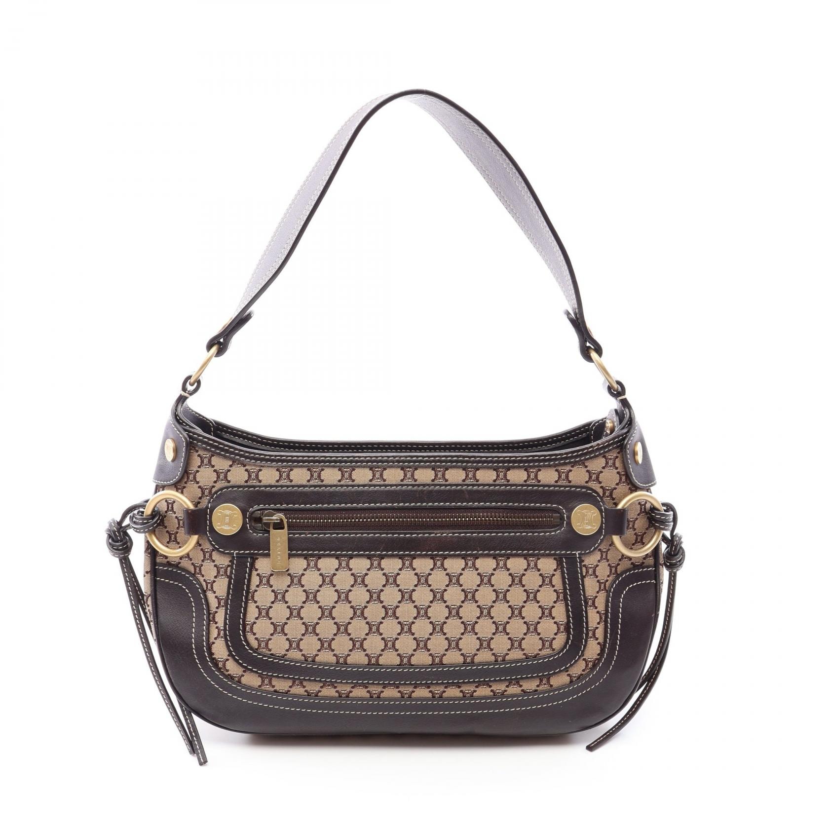 セリーヌ CELINE マカダム ワンショルダー ショルダーバッグ バッグ キャンバス レザー レディース ベージュ系 / ブラウン系 【中古】