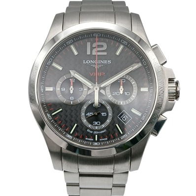 LONGINES ロンジン コンクエスト V.H.P クロノグラフ 42mm 腕時計 L3.717.4.66.6 ステンレススチール ブラック シルバー メンズ【中古】
