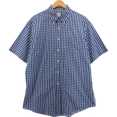 古着 ブルックスブラザーズ Brooks Brothers Est.1818 ギンガムチェック 半袖 ボタンダウン チェックシャツ メンズL相当/eaa553862
