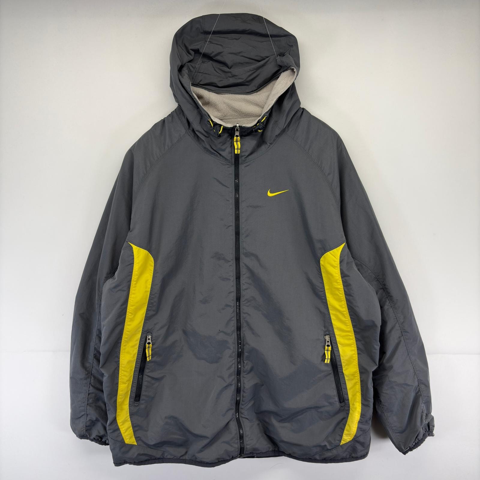 古着 ナイキ NIKE ジャケット フリース ロゴ リバーシブル 大きいサイズ ナイロン スウッシュ フルジップ 2XL  グレー系 メンズ