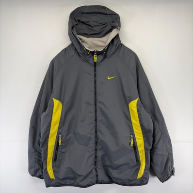 古着 ナイキ NIKE ジャケット フリース ロゴ リバーシブル 大きいサイズ ナイロン スウッシュ フルジップ 2XL グレー系 メンズ