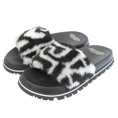 マーク ジェイコブス 未使用 THE MONOGRAM TEDDY SLIDE サンダル レディース ブラック×アイボリー 36 36
